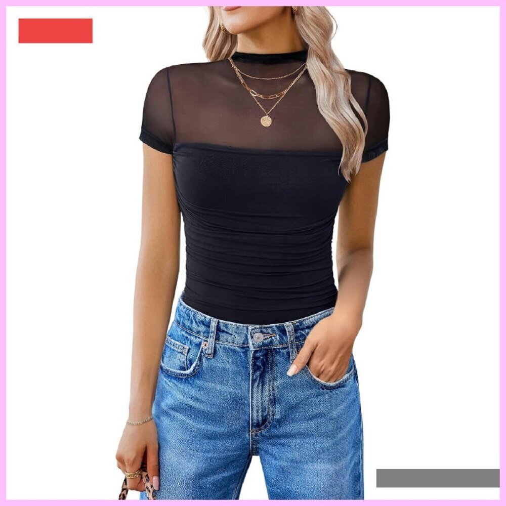 Mesh Bodysuit Turtle Neck One Piece Leotard Date Outfit